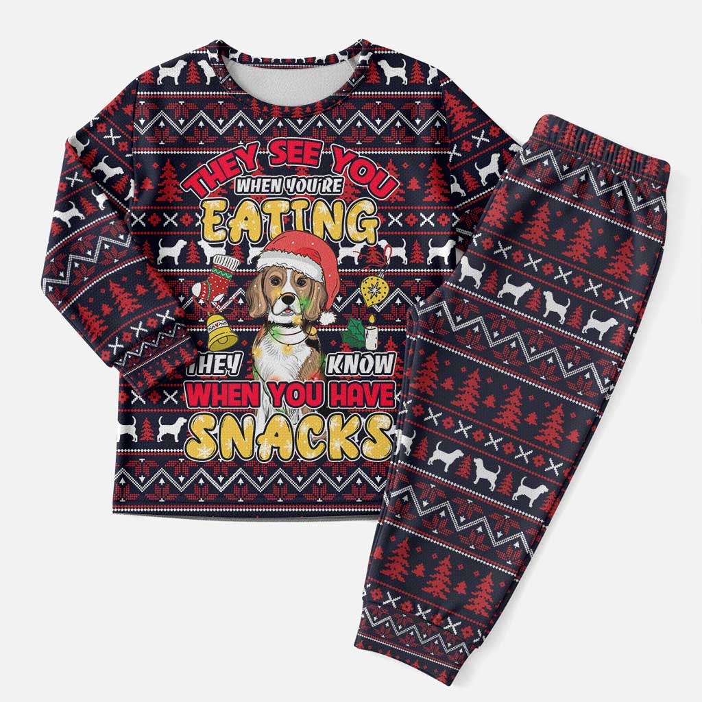 Beagle Dog They Know When You Have Snacks Christmas Pajama Set Xmas Holiday Patterns - Wonder Print Shop