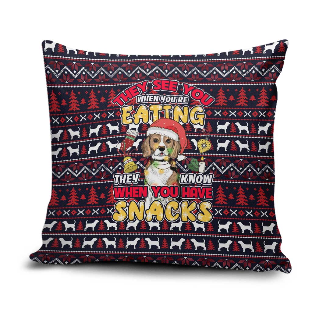 Beagle Dog They Know When You Have Snacks Christmas Pillow Cover Xmas Holiday Patterns - Wonder Print Shop