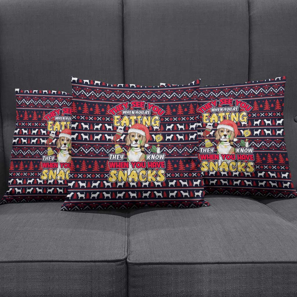 Beagle Dog They Know When You Have Snacks Christmas Pillow Cover Xmas Holiday Patterns - Wonder Print Shop