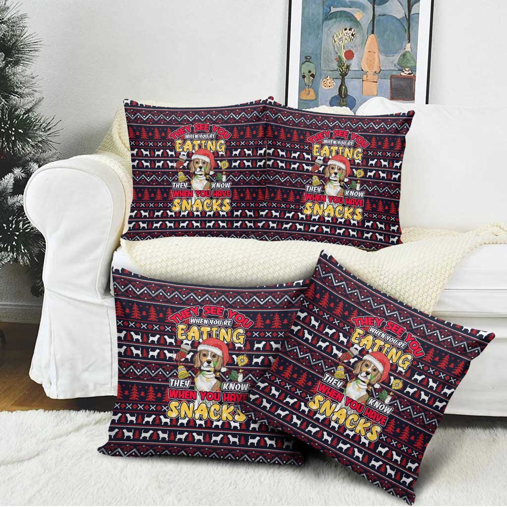 Beagle Dog They Know When You Have Snacks Christmas Pillow Cover Xmas Holiday Patterns - Wonder Print Shop