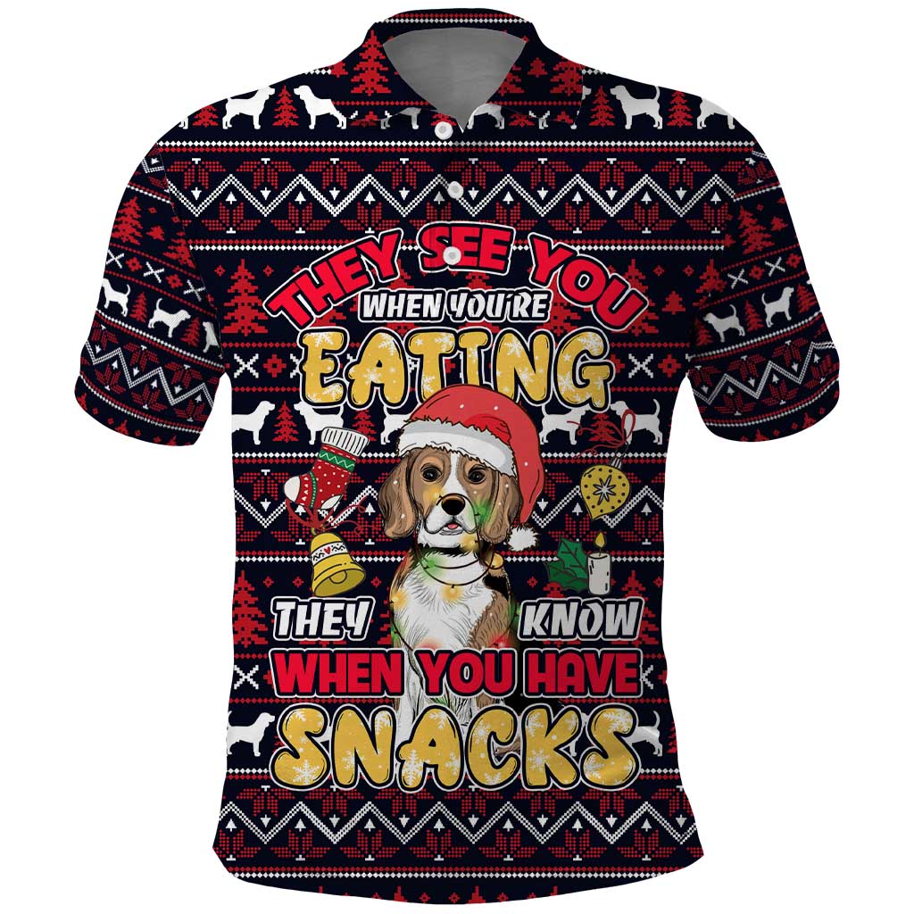 Beagle Dog They Know When You Have Snacks Christmas Polo Shirt Xmas Holiday Patterns - Wonder Print Shop