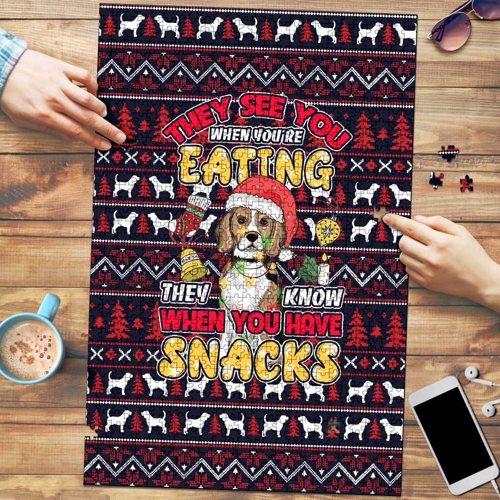 Beagle Dog They Know When You Have Snacks Christmas Puzzle Xmas Holiday Patterns - Wonder Print Shop