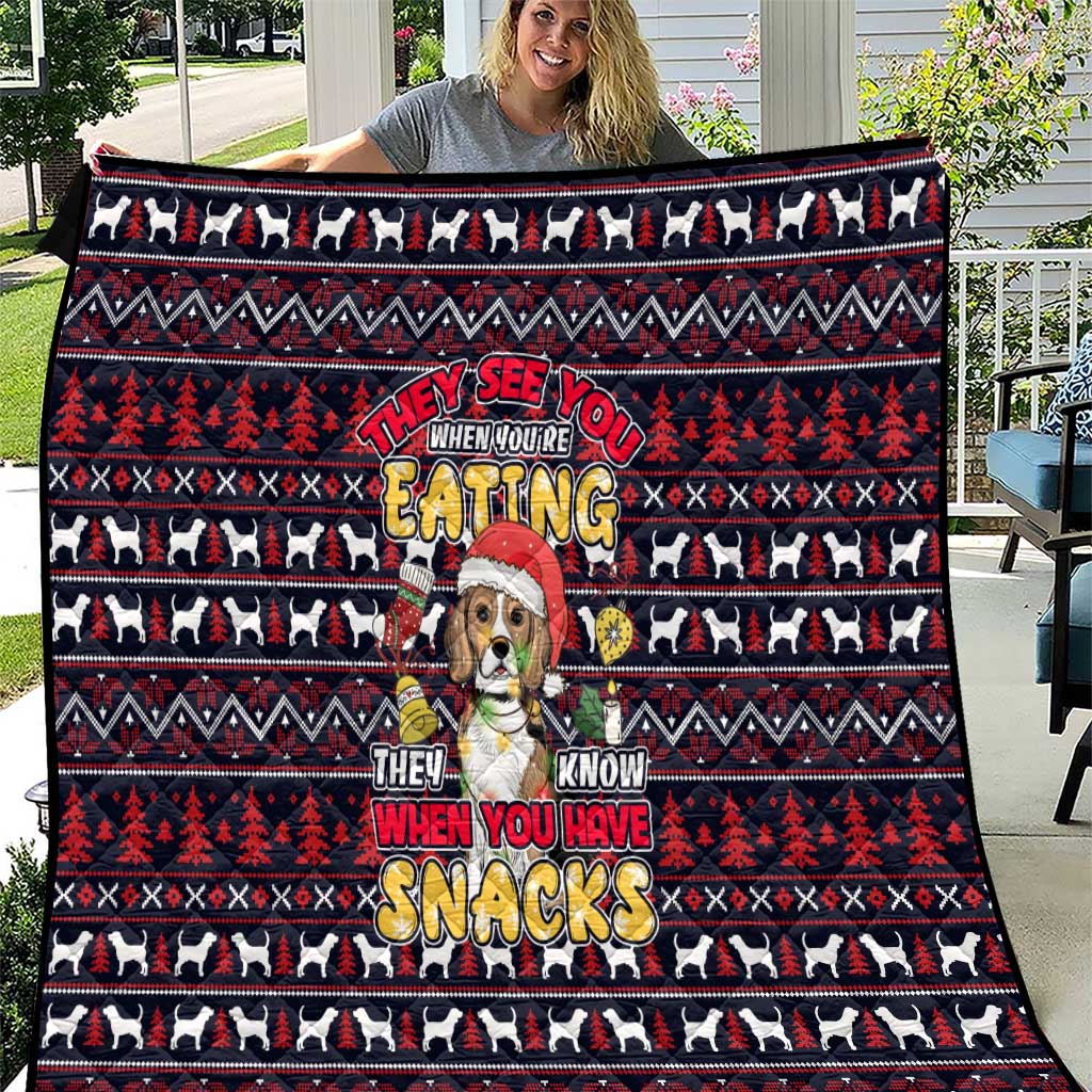 Beagle Dog They Know When You Have Snacks Christmas Quilt Xmas Holiday Patterns - Wonder Print Shop