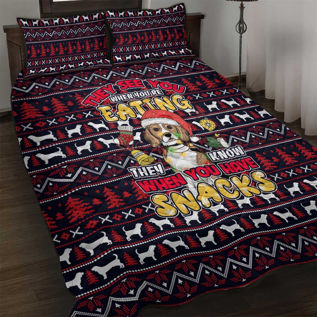 Beagle Dog They Know When You Have Snacks Christmas Quilt Bed Set Xmas Holiday Patterns - Wonder Print Shop