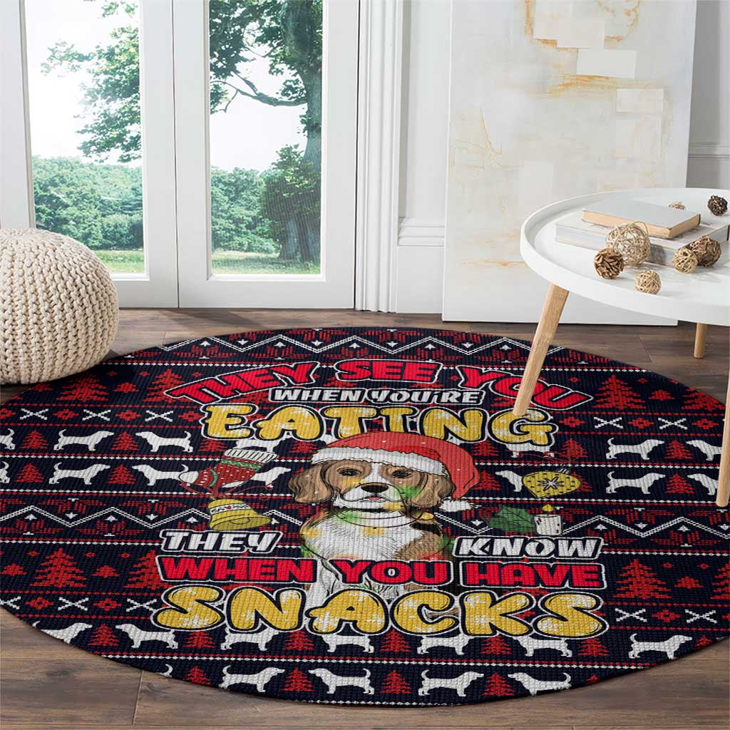 Beagle Dog They Know When You Have Snacks Christmas Round Carpet Xmas Holiday Patterns - Wonder Print Shop