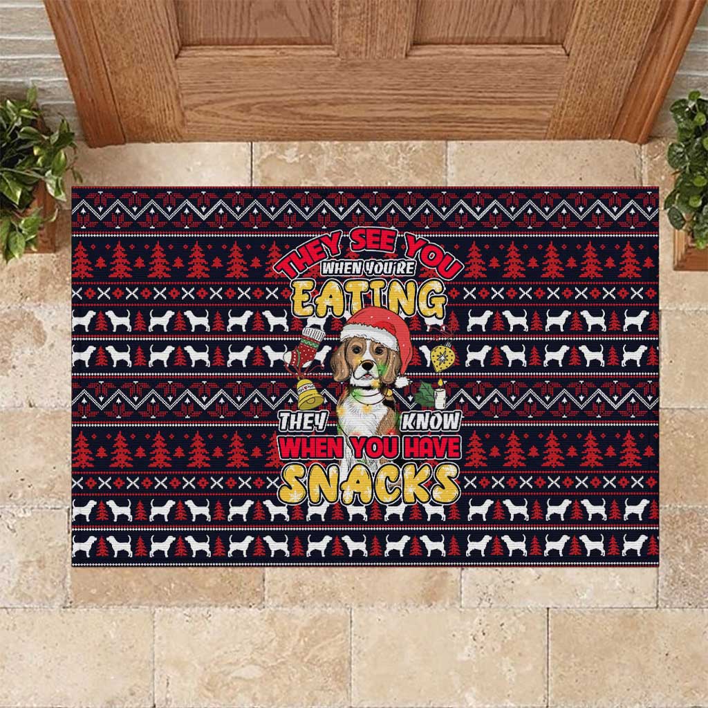 Beagle Dog They Know When You Have Snacks Christmas Rubber Doormat Xmas Holiday Patterns - Wonder Print Shop