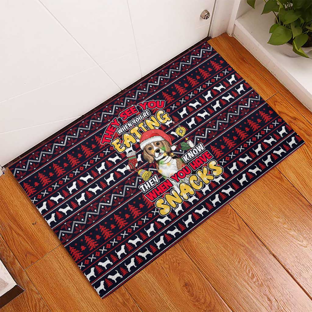Beagle Dog They Know When You Have Snacks Christmas Rubber Doormat Xmas Holiday Patterns - Wonder Print Shop