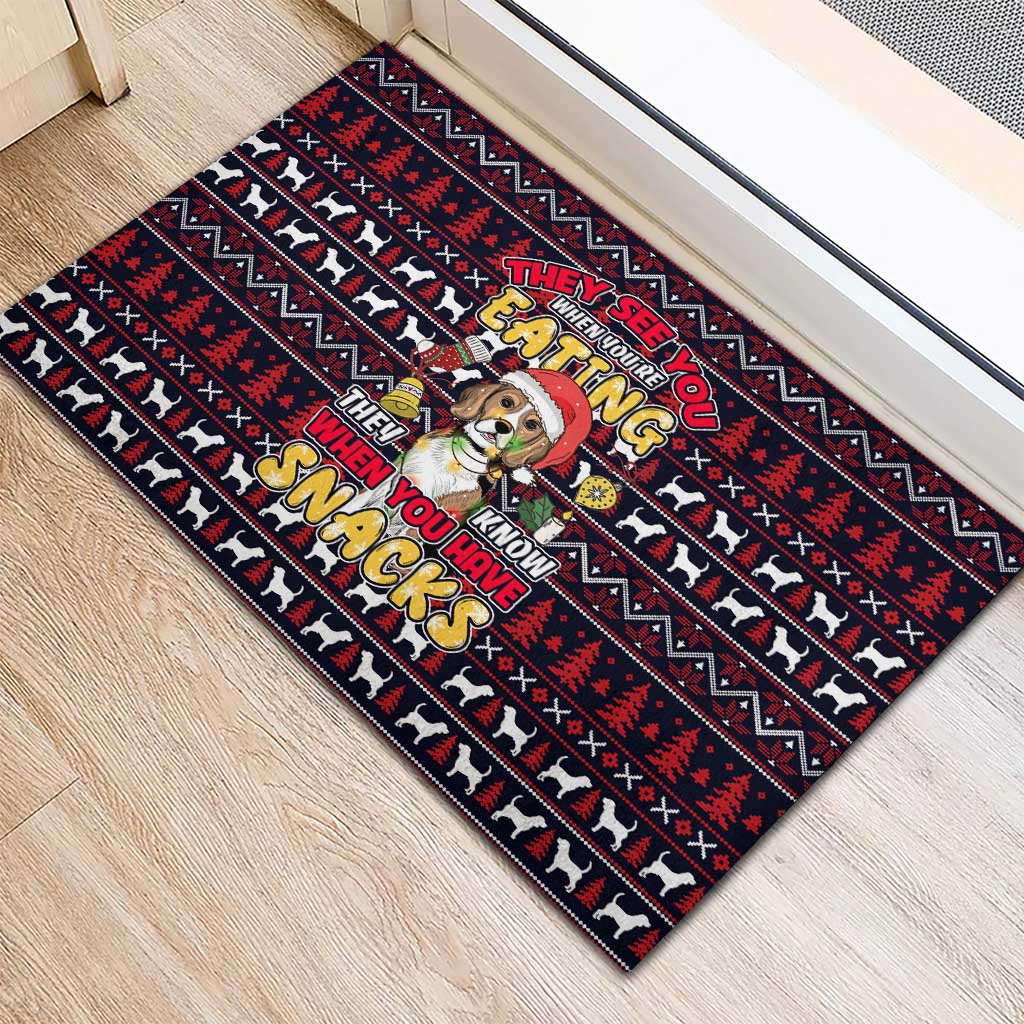 Beagle Dog They Know When You Have Snacks Christmas Rubber Doormat Xmas Holiday Patterns - Wonder Print Shop