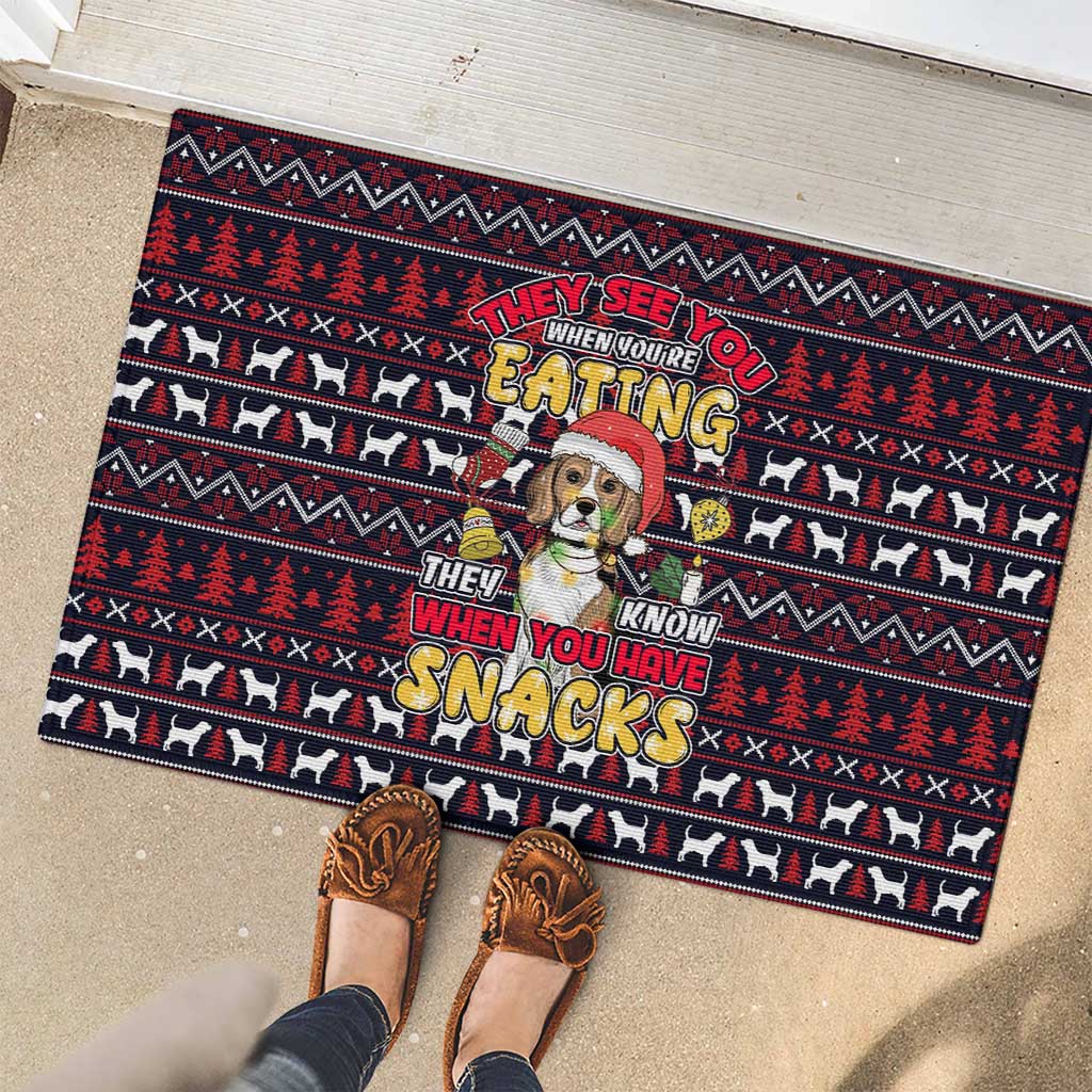 Beagle Dog They Know When You Have Snacks Christmas Rubber Doormat Xmas Holiday Patterns - Wonder Print Shop