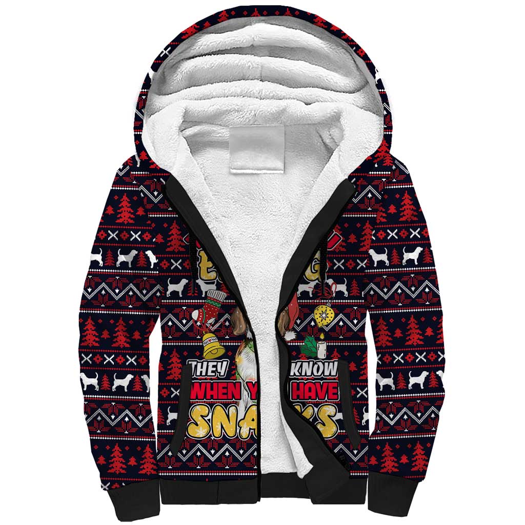 Beagle Dog They Know When You Have Snacks Christmas Sherpa Hoodie Xmas Holiday Patterns - Wonder Print Shop