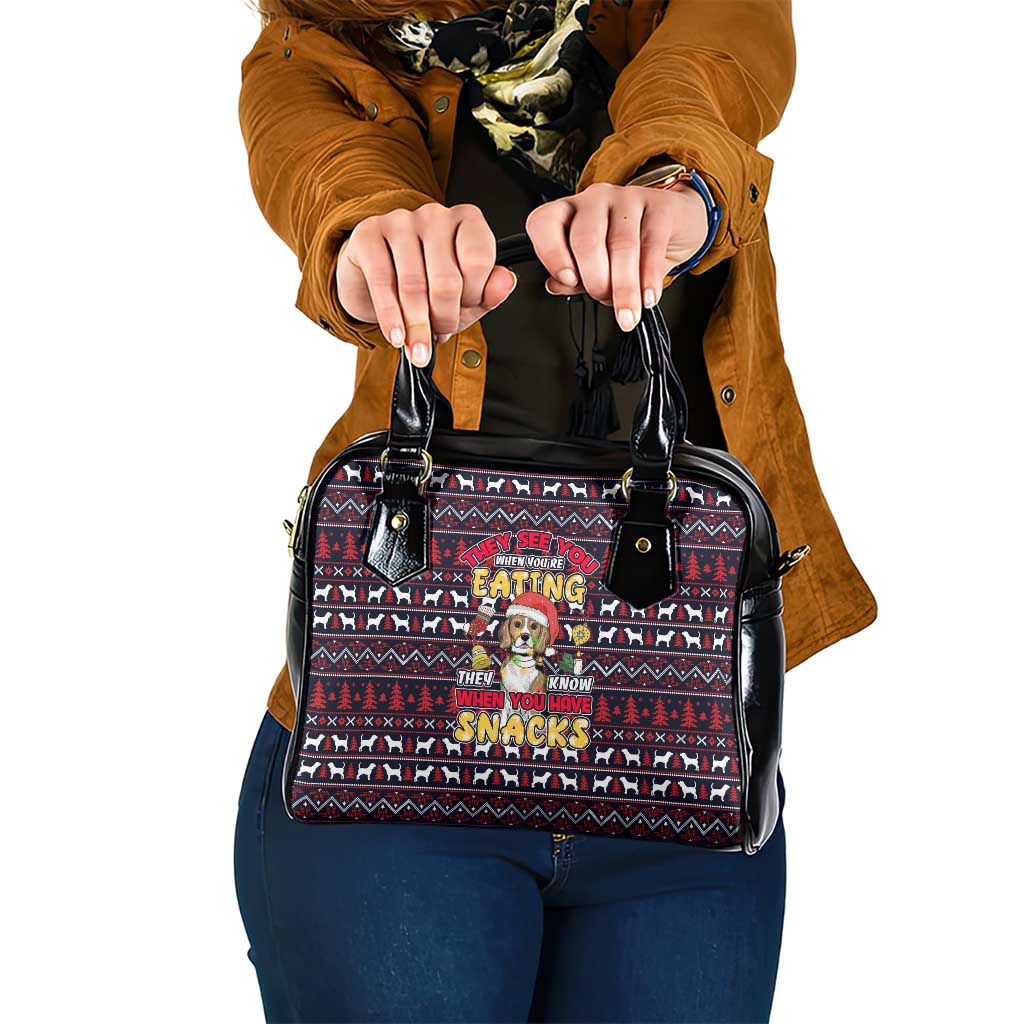 Beagle Dog They Know When You Have Snacks Christmas Shoulder Handbag Xmas Holiday Patterns - Wonder Print Shop