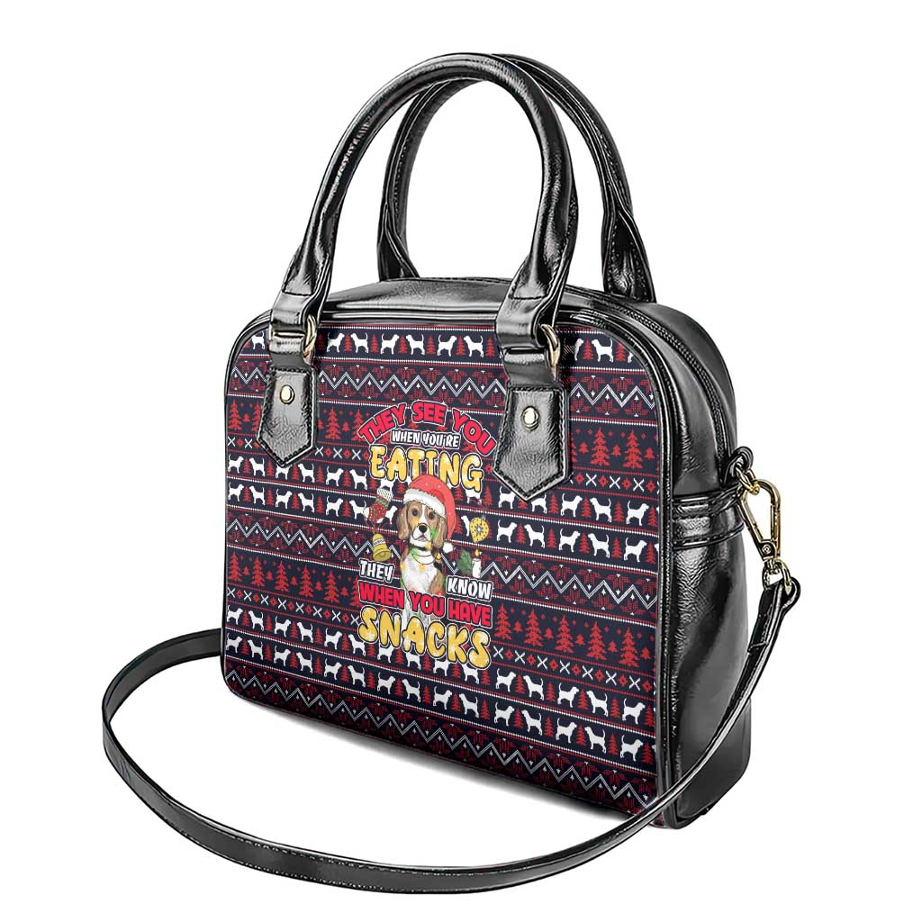Beagle Dog They Know When You Have Snacks Christmas Shoulder Handbag Xmas Holiday Patterns - Wonder Print Shop