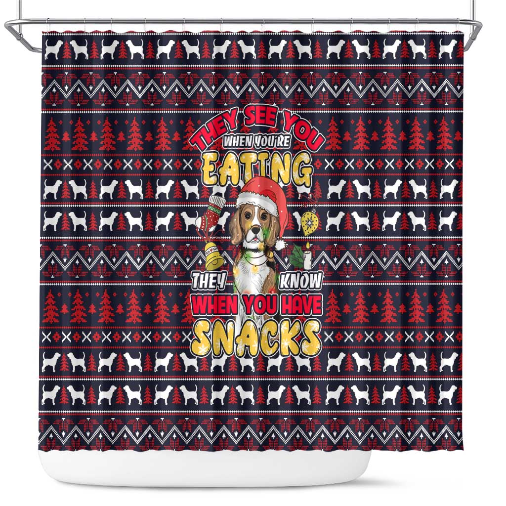 Beagle Dog They Know When You Have Snacks Christmas Shower Curtain Xmas Holiday Patterns - Wonder Print Shop