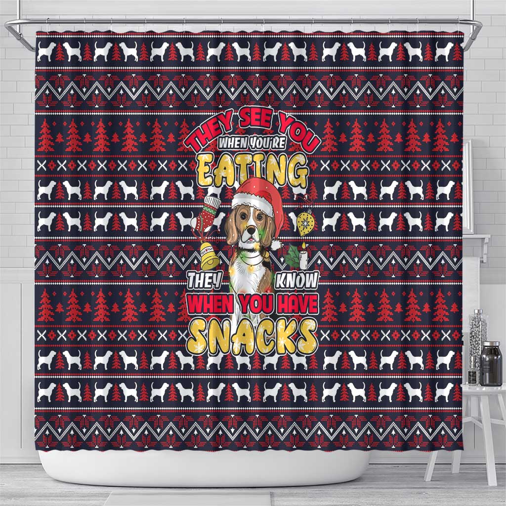 Beagle Dog They Know When You Have Snacks Christmas Shower Curtain Xmas Holiday Patterns - Wonder Print Shop