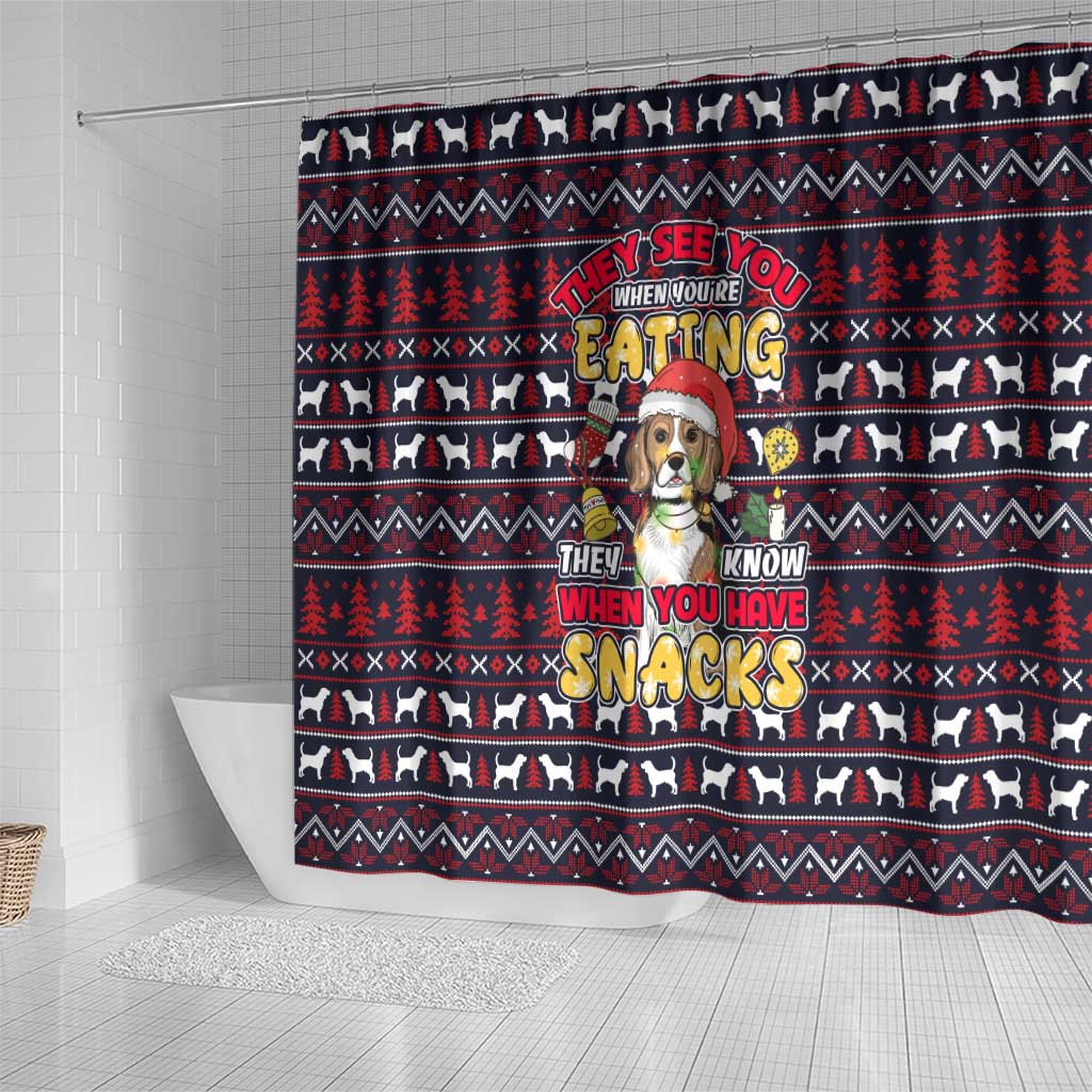 Beagle Dog They Know When You Have Snacks Christmas Shower Curtain Xmas Holiday Patterns - Wonder Print Shop