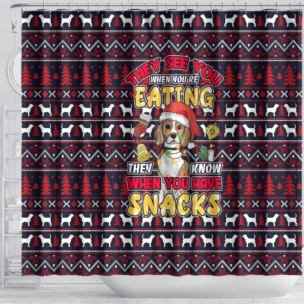 Beagle Dog They Know When You Have Snacks Christmas Shower Curtain Xmas Holiday Patterns - Wonder Print Shop