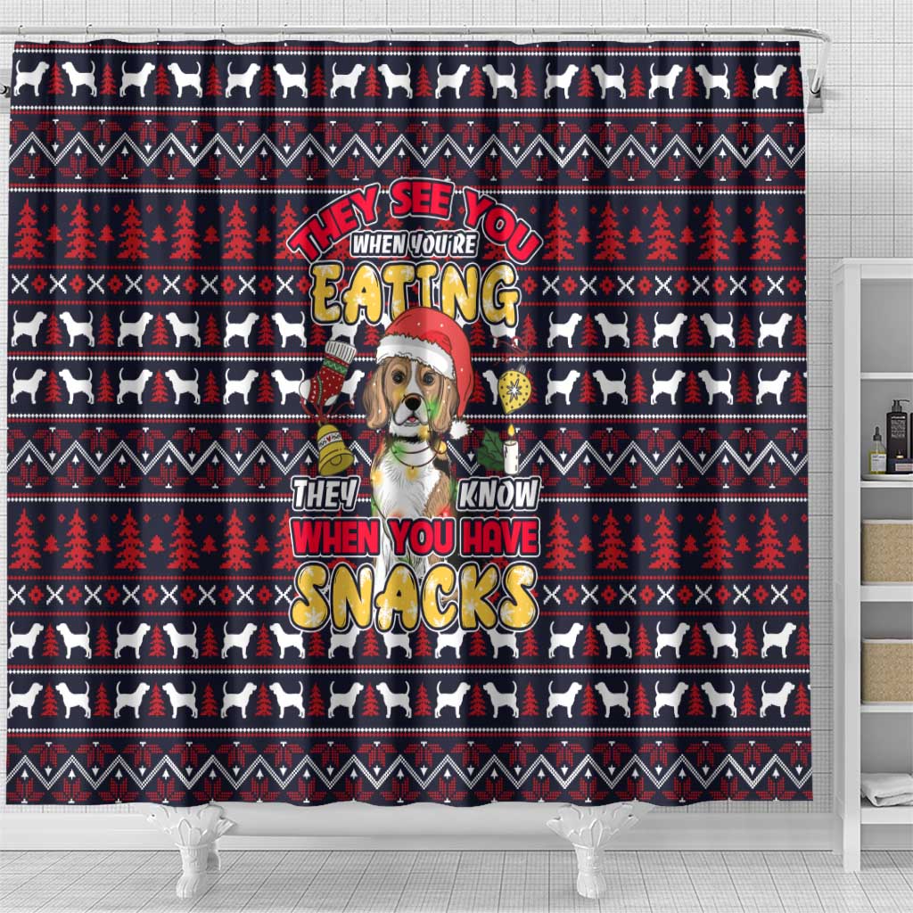 Beagle Dog They Know When You Have Snacks Christmas Shower Curtain Xmas Holiday Patterns - Wonder Print Shop