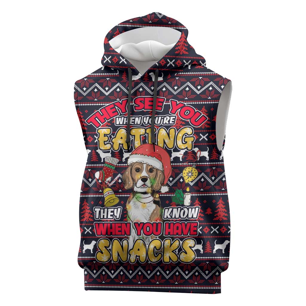 Beagle Dog They Know When You Have Snacks Christmas Sleeveless Hoodie Xmas Holiday Patterns - Wonder Print Shop