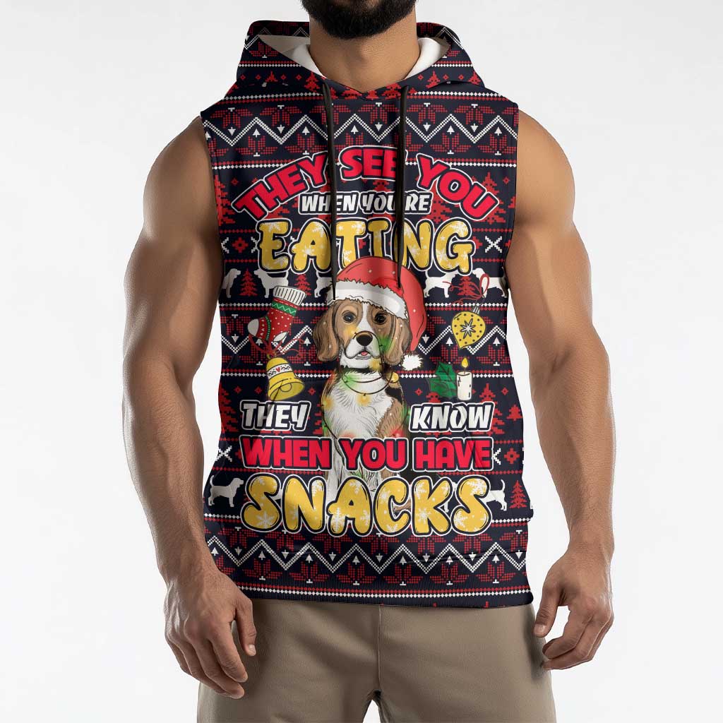 Beagle Dog They Know When You Have Snacks Christmas Sleeveless Hoodie Xmas Holiday Patterns - Wonder Print Shop