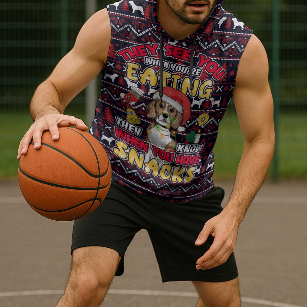Beagle Dog They Know When You Have Snacks Christmas Sleeveless Hoodie Xmas Holiday Patterns - Wonder Print Shop