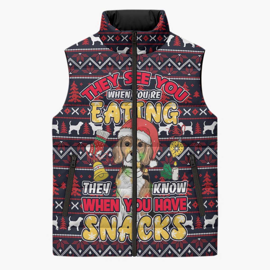 Beagle Dog They Know When You Have Snacks Christmas Sleeveless Puffer Jacket Xmas Holiday Patterns - Wonder Print Shop
