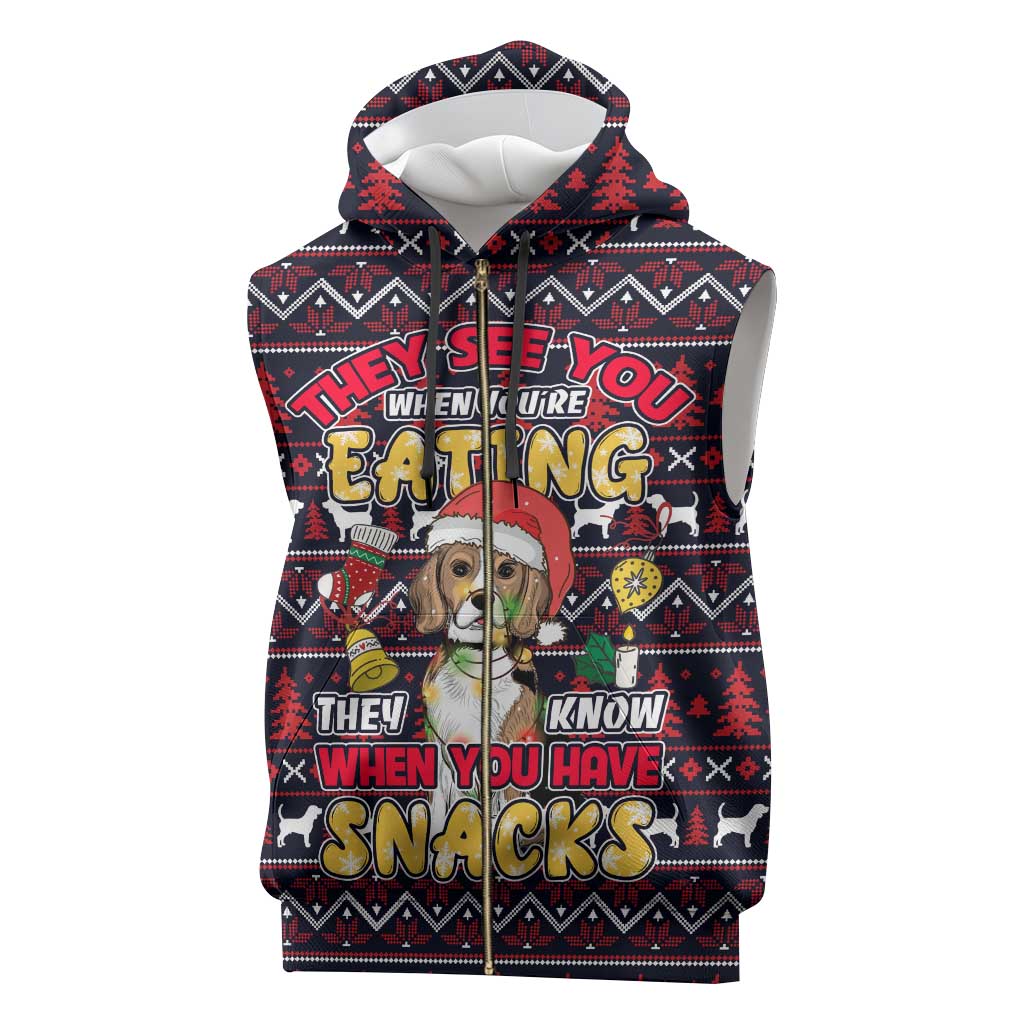 Beagle Dog They Know When You Have Snacks Christmas Sleeveless Zip Hoodie Xmas Holiday Patterns - Wonder Print Shop