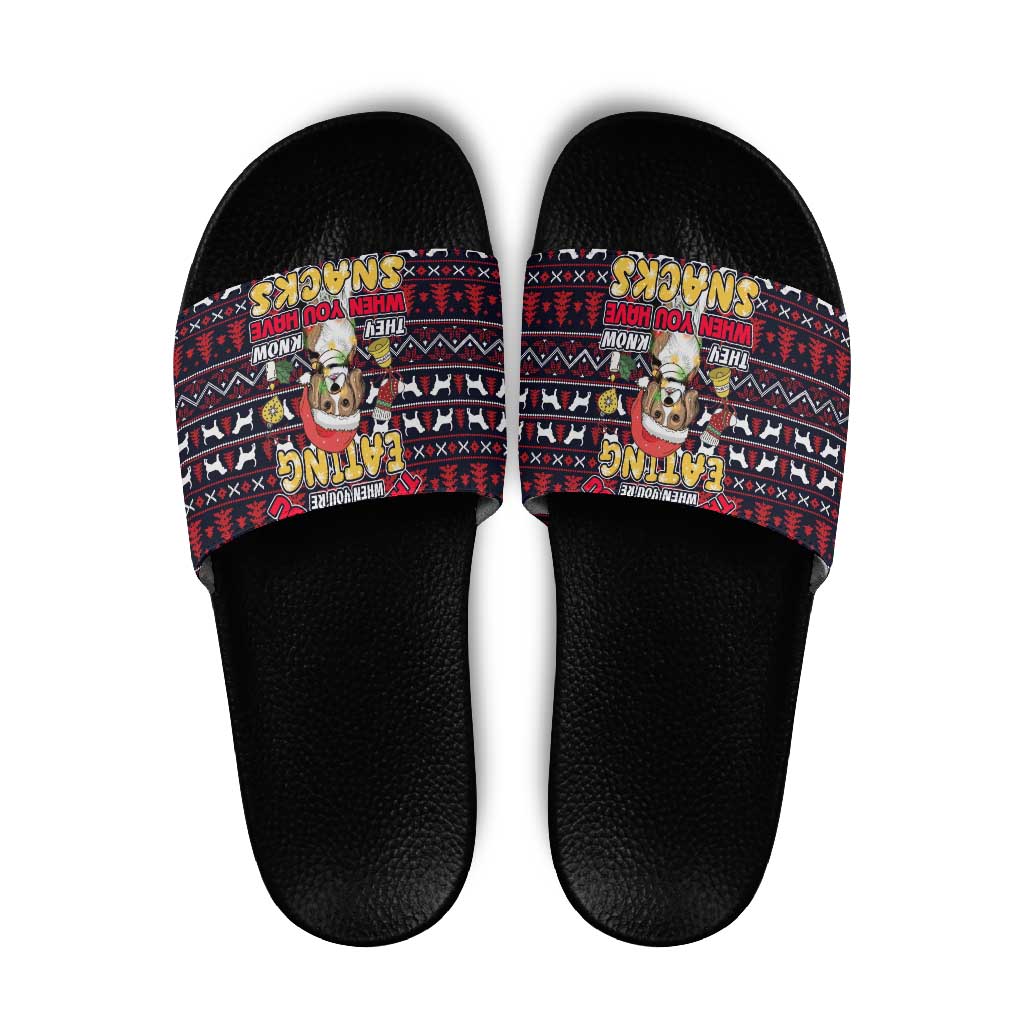 Beagle Dog They Know When You Have Snacks Christmas Slide Sandals Xmas Holiday Patterns - Wonder Print Shop