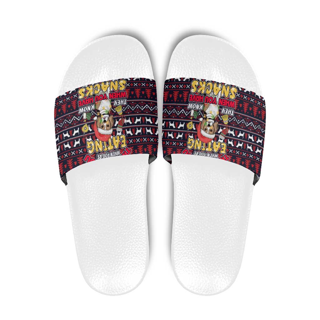 Beagle Dog They Know When You Have Snacks Christmas Slide Sandals Xmas Holiday Patterns - Wonder Print Shop