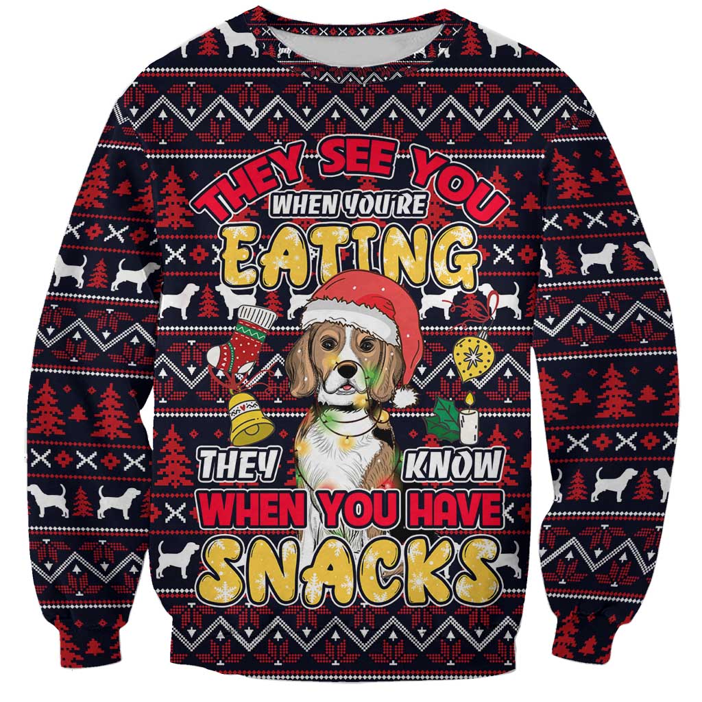 Beagle Dog They Know When You Have Snacks Christmas Sweatshirt Xmas Holiday Patterns - Wonder Print Shop