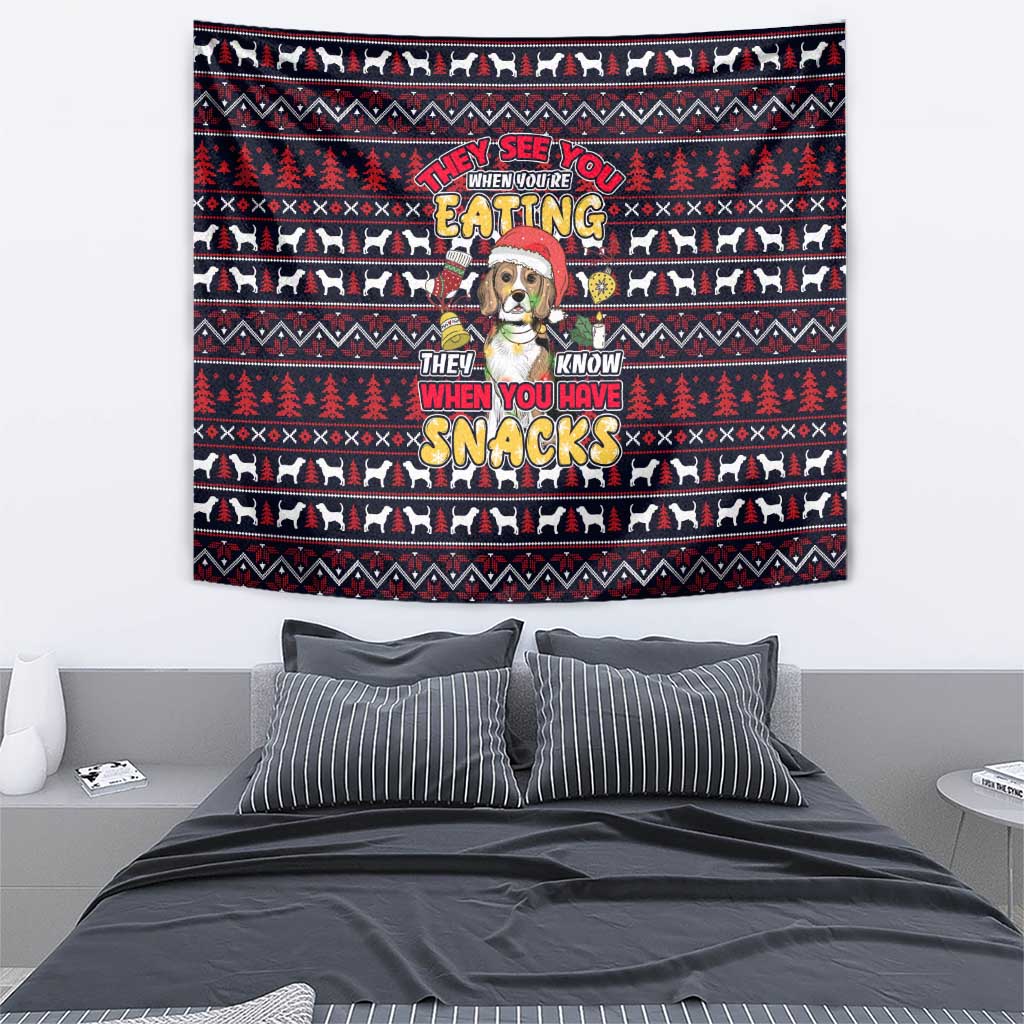 Beagle Dog They Know When You Have Snacks Christmas Tapestry Xmas Holiday Patterns - Wonder Print Shop
