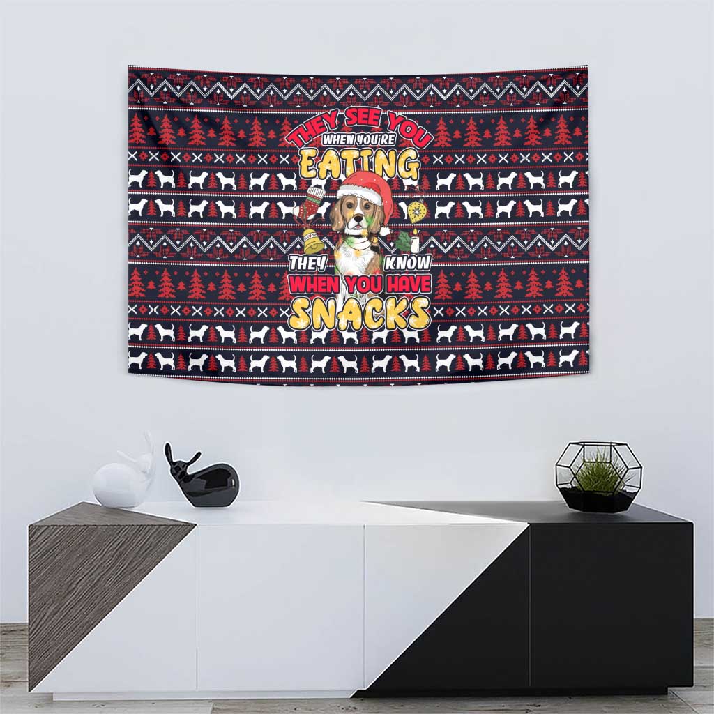Beagle Dog They Know When You Have Snacks Christmas Tapestry Xmas Holiday Patterns - Wonder Print Shop