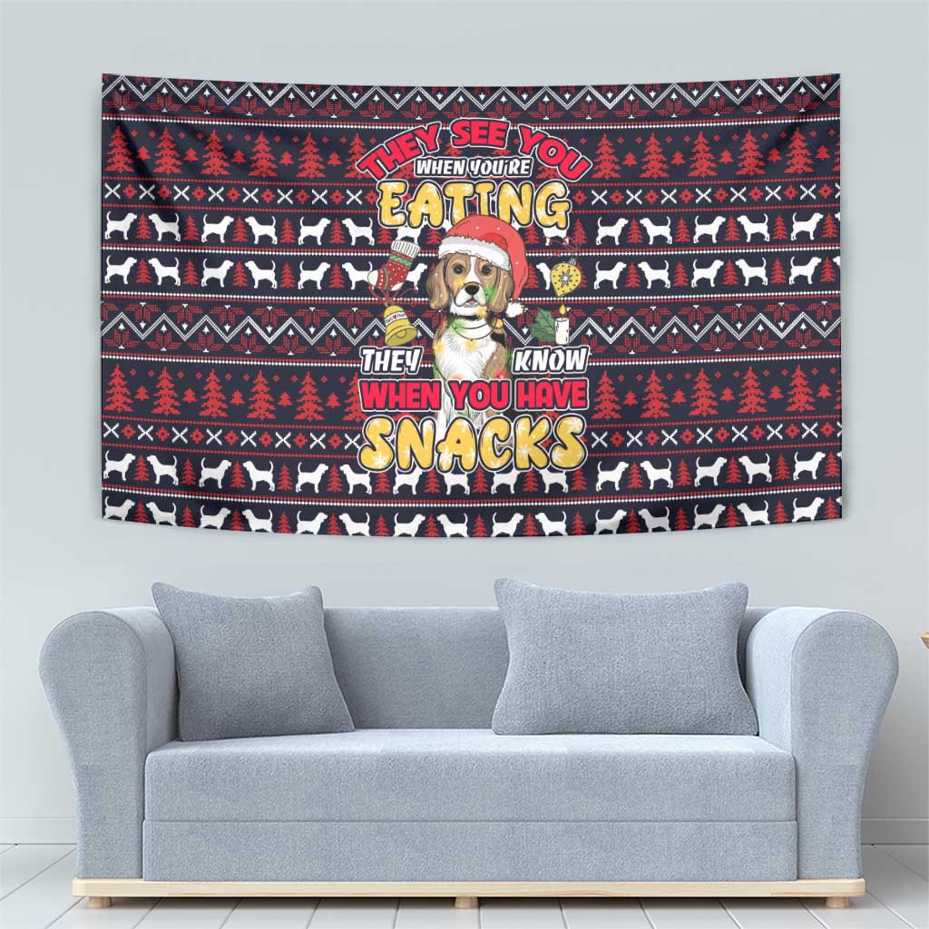 Beagle Dog They Know When You Have Snacks Christmas Tapestry Xmas Holiday Patterns - Wonder Print Shop