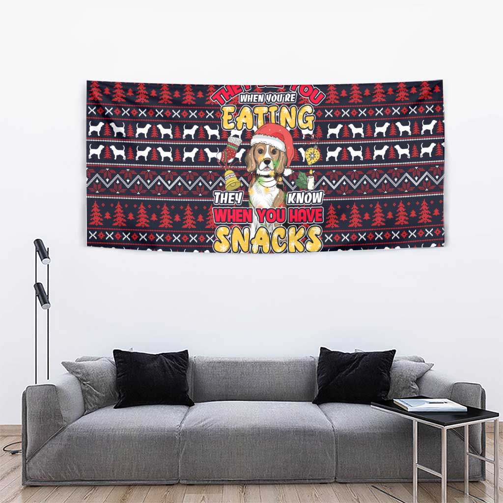Beagle Dog They Know When You Have Snacks Christmas Tapestry Xmas Holiday Patterns - Wonder Print Shop