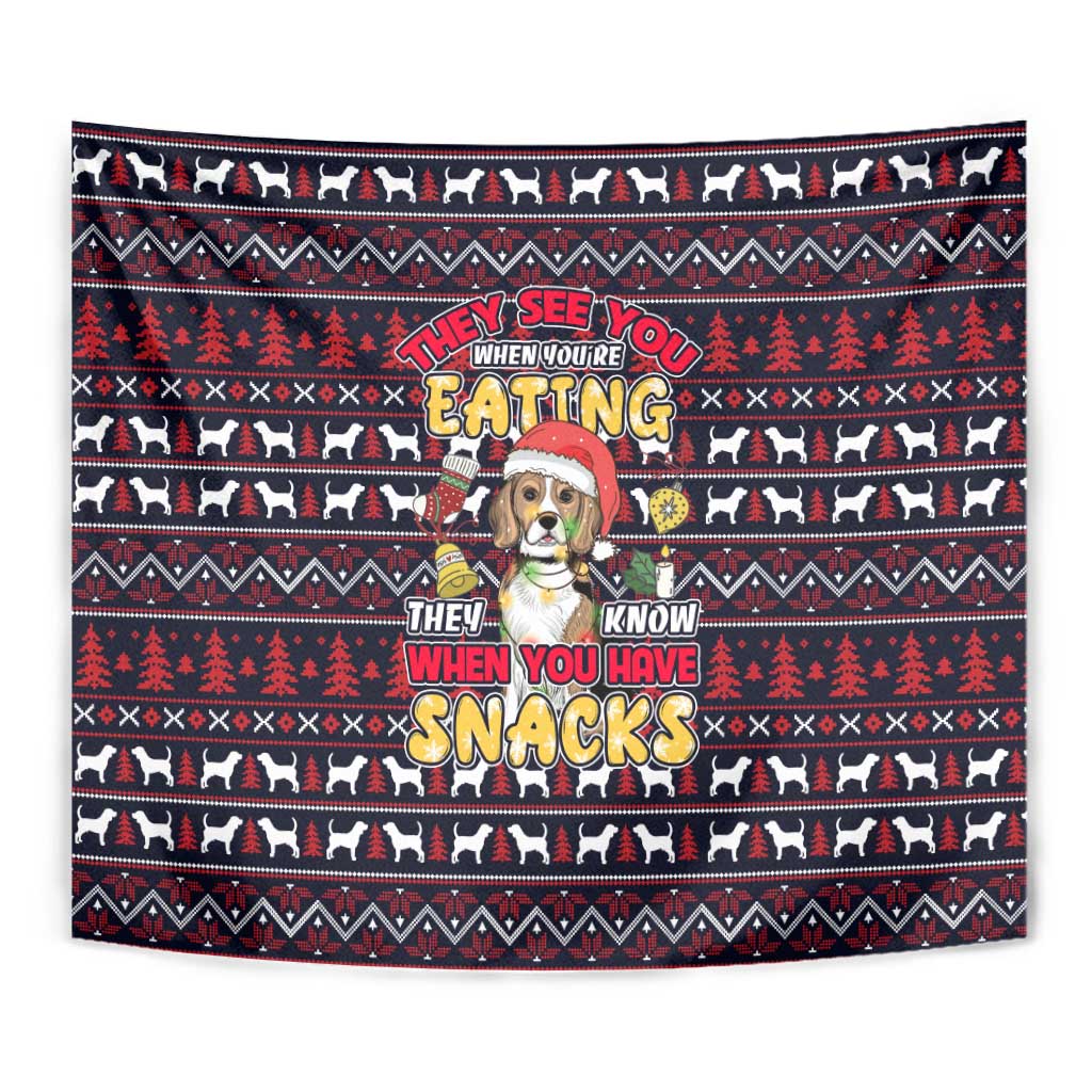 Beagle Dog They Know When You Have Snacks Christmas Tapestry Xmas Holiday Patterns - Wonder Print Shop