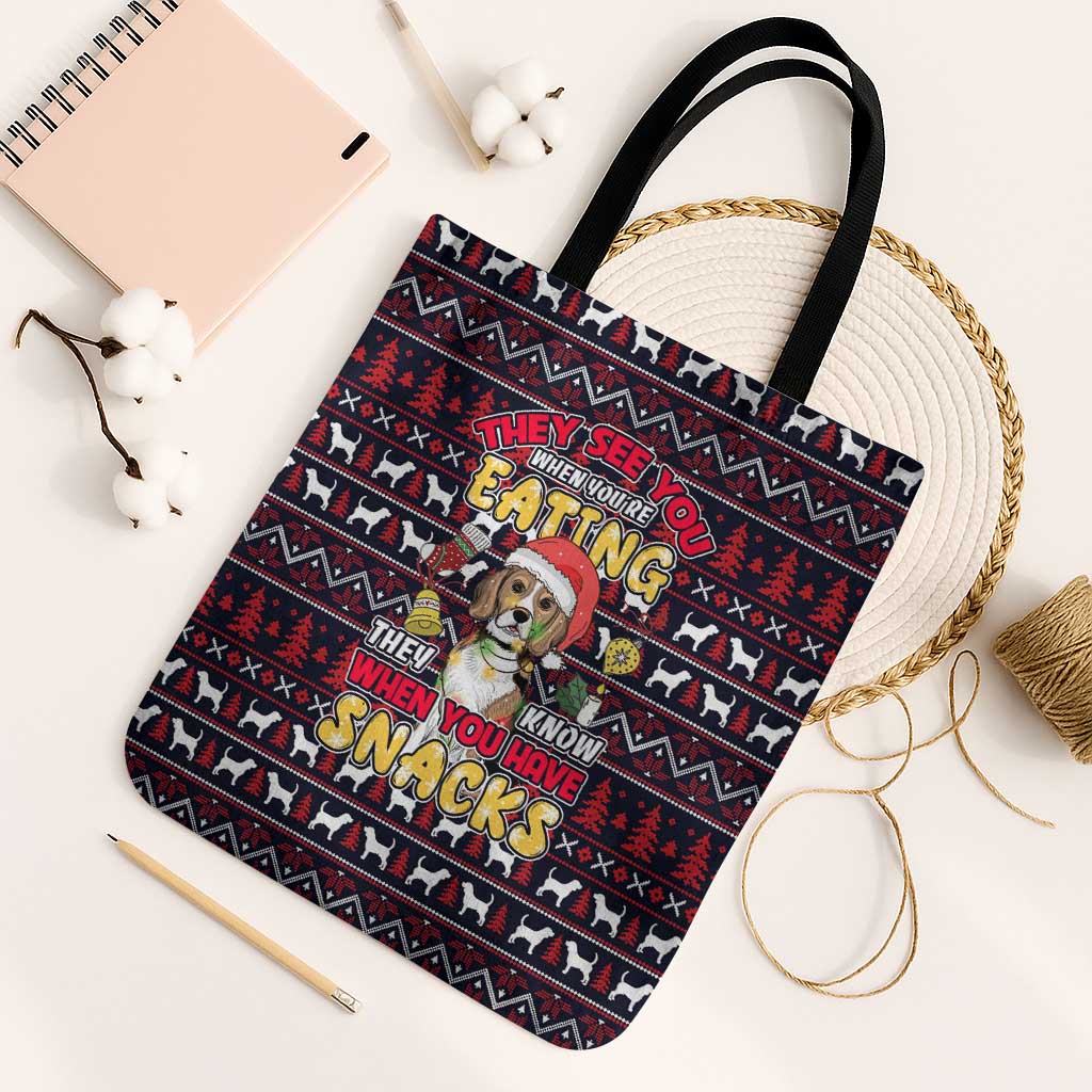 Beagle Dog They Know When You Have Snacks Christmas Tote Bag Xmas Holiday Patterns - Wonder Print Shop