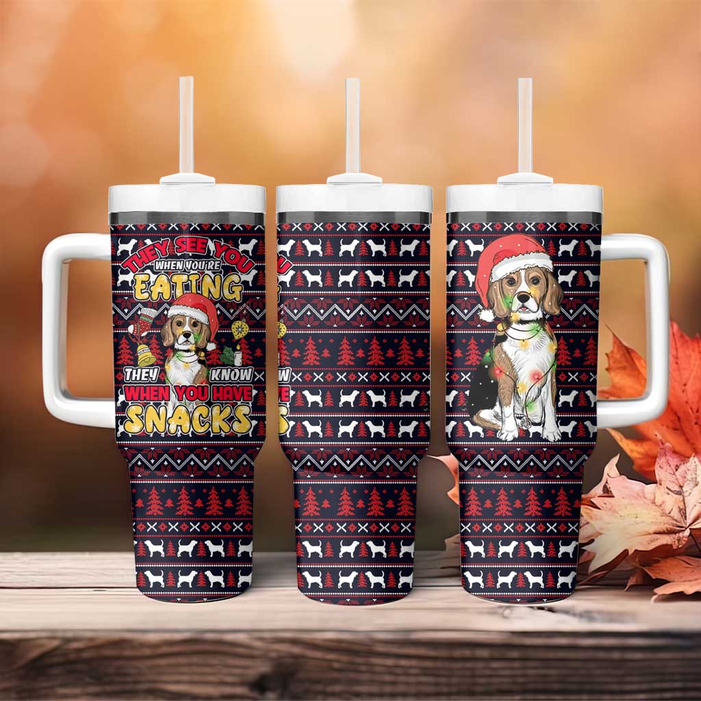 Beagle Dog They Know When You Have Snacks Christmas Tumbler With Handle Xmas Holiday Patterns - Wonder Print Shop