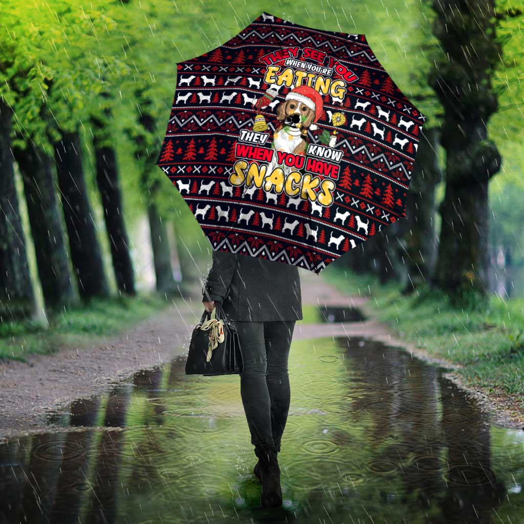 Beagle Dog They Know When You Have Snacks Christmas Umbrella Xmas Holiday Patterns - Wonder Print Shop