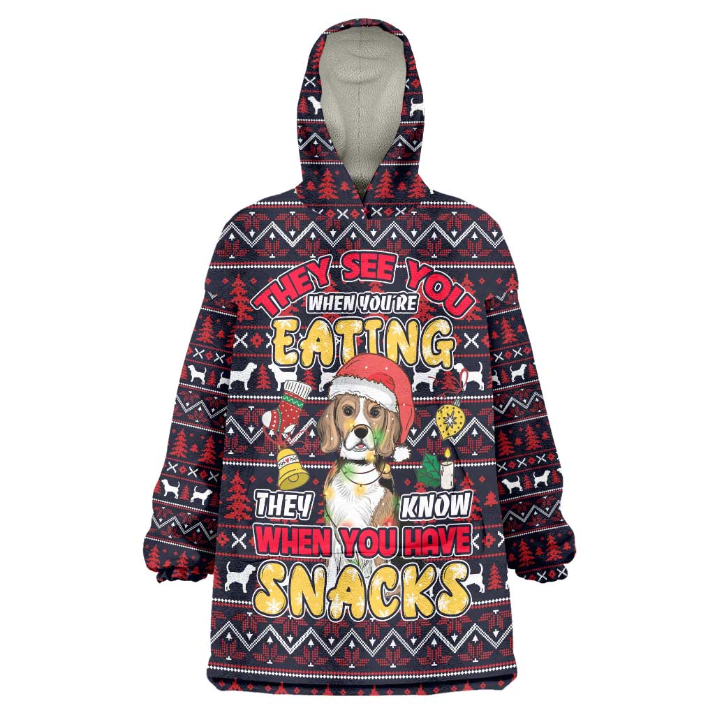 Beagle Dog They Know When You Have Snacks Christmas Wearable Blanket Hoodie Xmas Holiday Patterns - Wonder Print Shop