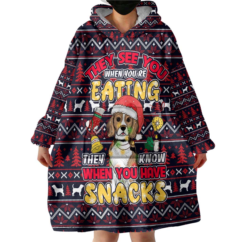 Beagle Dog They Know When You Have Snacks Christmas Wearable Blanket Hoodie Xmas Holiday Patterns - Wonder Print Shop