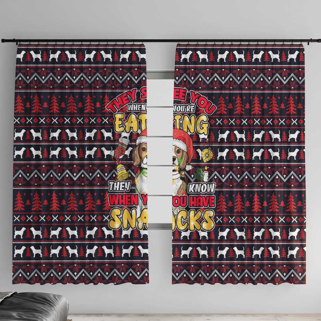 Beagle Dog They Know When You Have Snacks Christmas Window Curtain Xmas Holiday Patterns - Wonder Print Shop