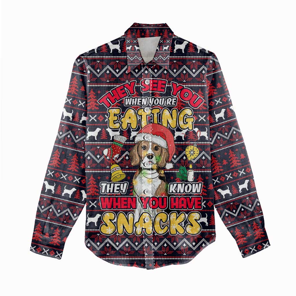 Beagle Dog They Know When You Have Snacks Christmas Women Casual Shirt Xmas Holiday Patterns - Wonder Print Shop