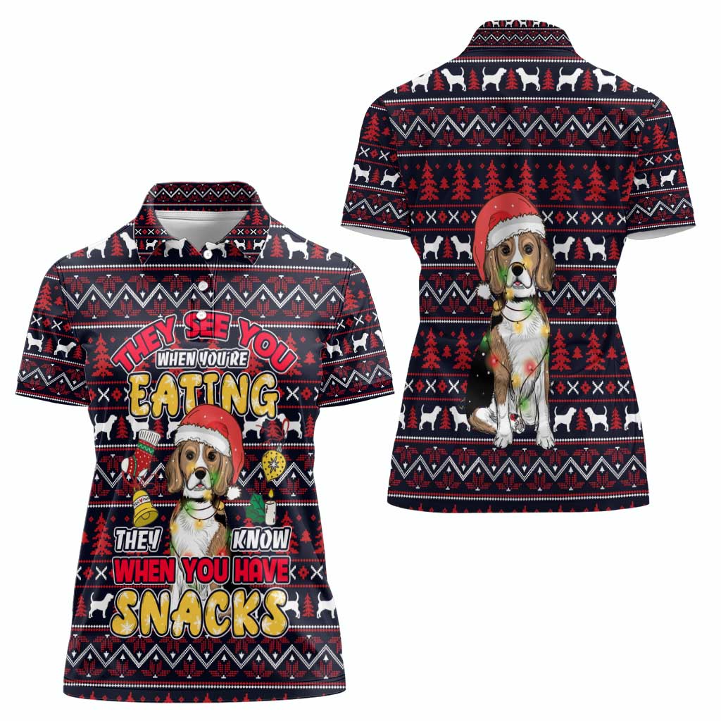 Beagle Dog They Know When You Have Snacks Christmas Women Polo Shirt Xmas Holiday Patterns - Wonder Print Shop