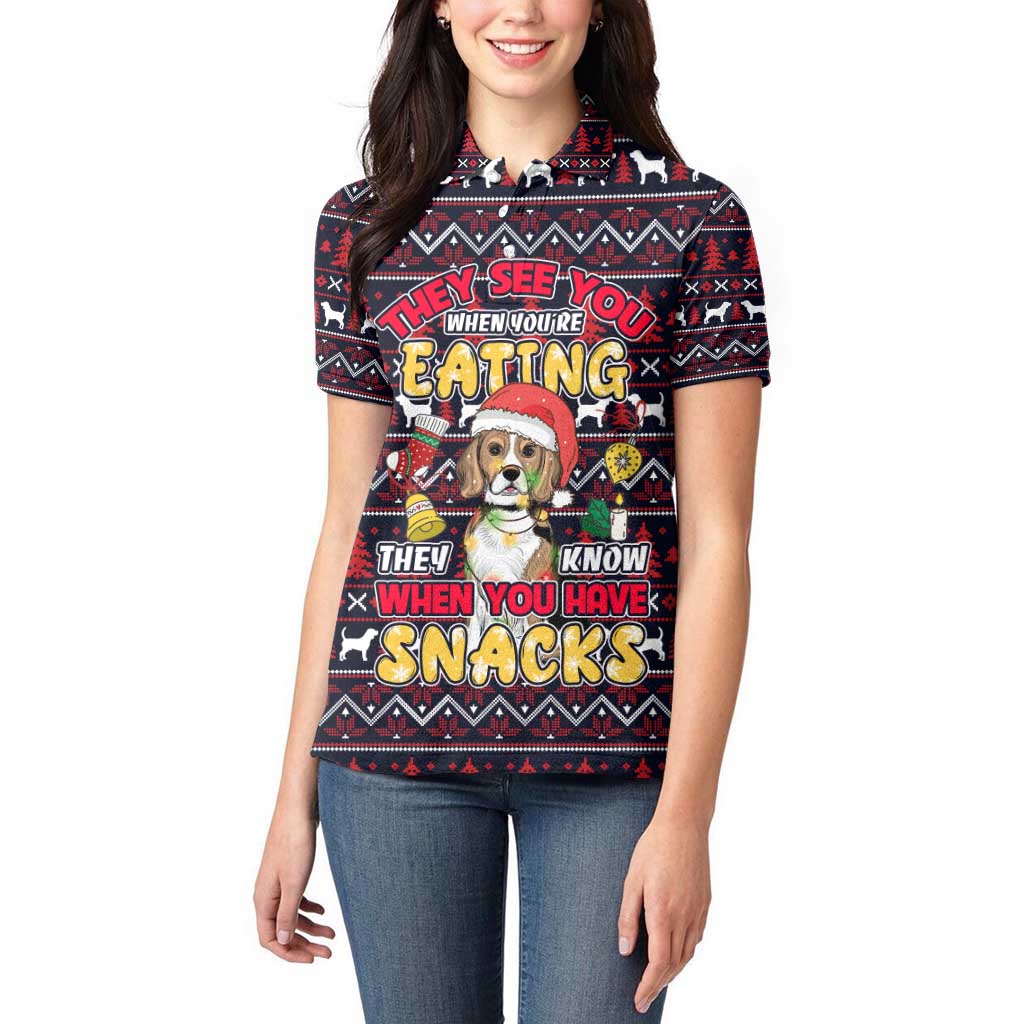 Beagle Dog They Know When You Have Snacks Christmas Women Polo Shirt Xmas Holiday Patterns - Wonder Print Shop