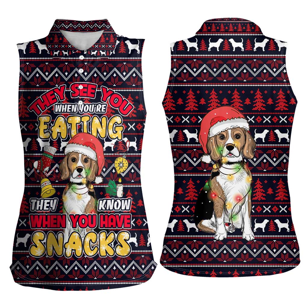 Beagle Dog They Know When You Have Snacks Christmas Women Sleeveless Polo Shirt Xmas Holiday Patterns - Wonder Print Shop