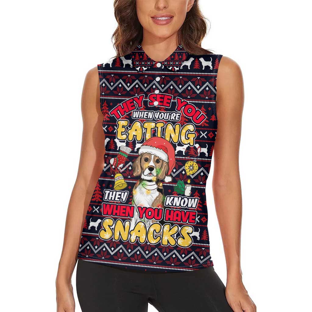 Beagle Dog They Know When You Have Snacks Christmas Women Sleeveless Polo Shirt Xmas Holiday Patterns - Wonder Print Shop