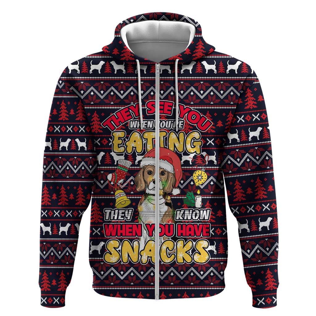 Beagle Dog They Know When You Have Snacks Christmas Zip Hoodie Xmas Holiday Patterns - Wonder Print Shop