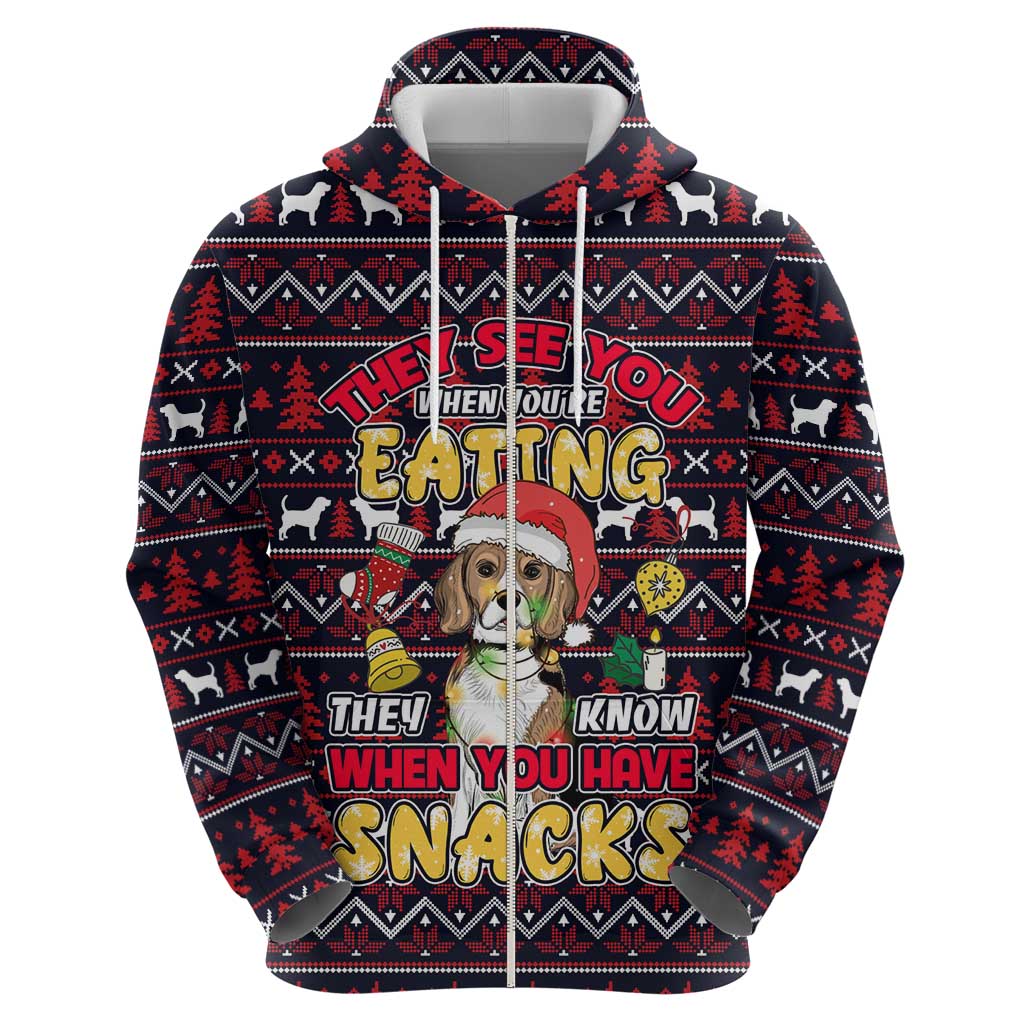 Beagle Dog They Know When You Have Snacks Christmas Zip Hoodie Xmas Holiday Patterns - Wonder Print Shop