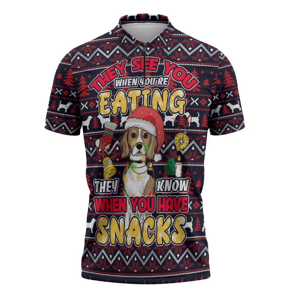 Beagle Dog They Know When You Have Snacks Christmas Zipper Polo Shirt Xmas Holiday Patterns - Wonder Print Shop