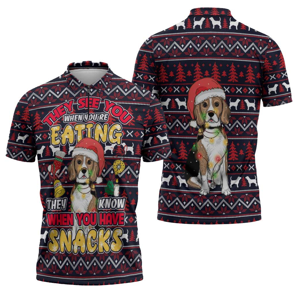 Beagle Dog They Know When You Have Snacks Christmas Zipper Polo Shirt Xmas Holiday Patterns - Wonder Print Shop