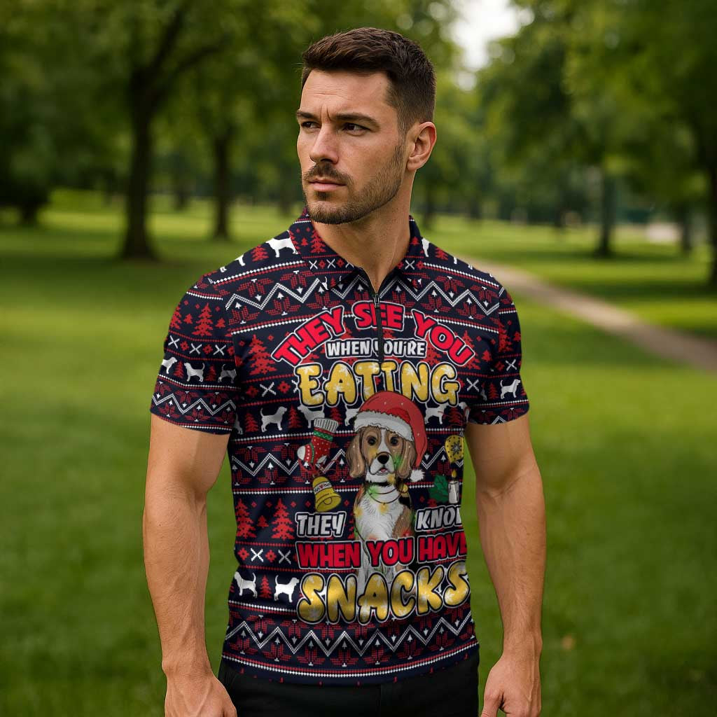Beagle Dog They Know When You Have Snacks Christmas Zipper Polo Shirt Xmas Holiday Patterns - Wonder Print Shop